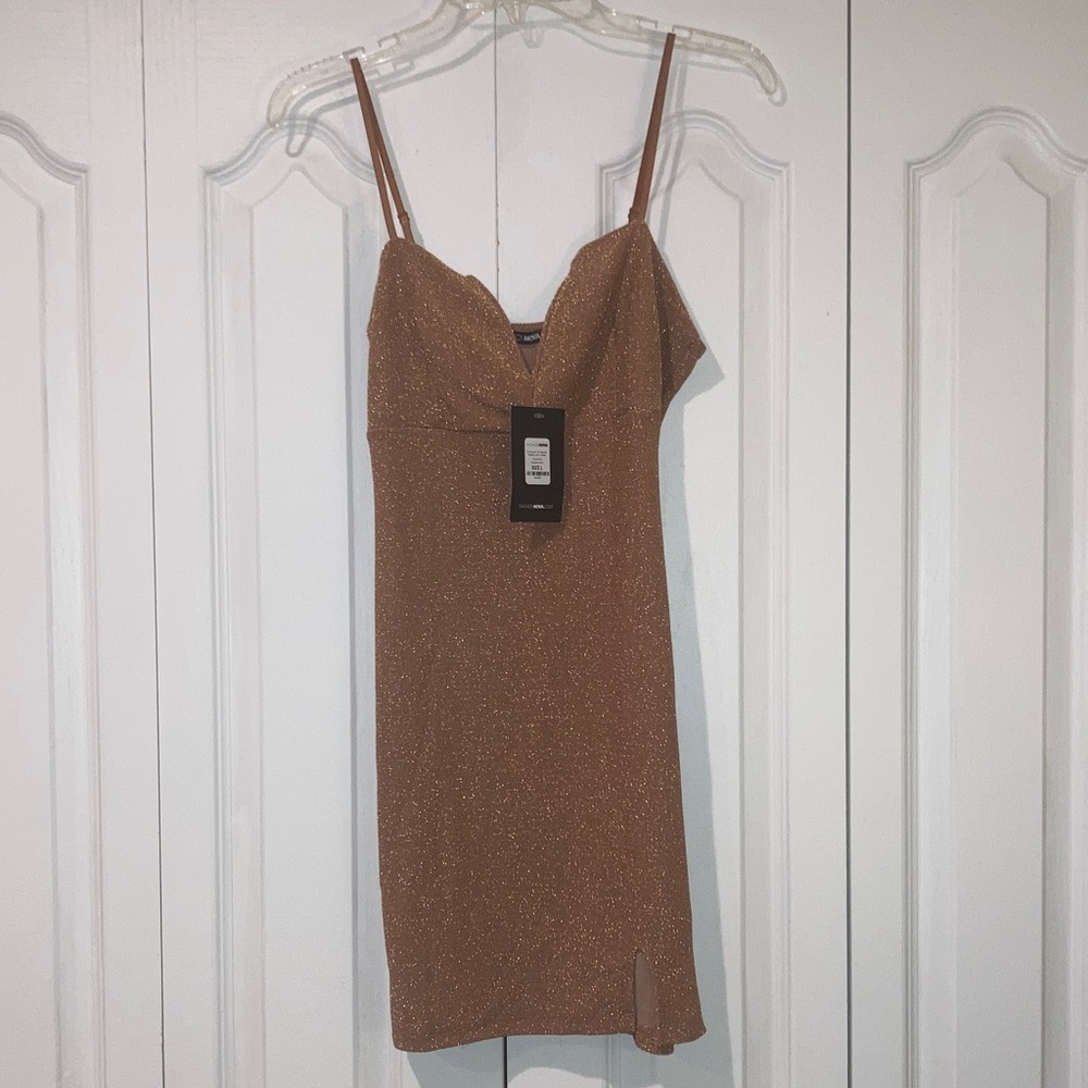 Fashion Nova Sparkling Tan Mini Dress